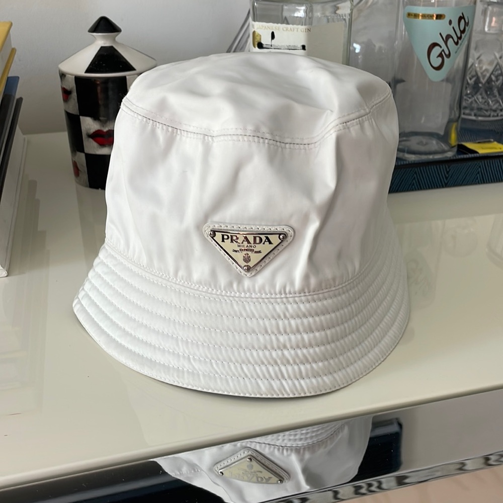 Prada white bucket hat, lightly used